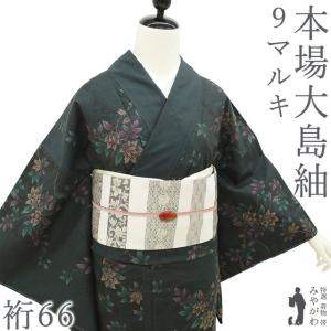 本場大島紬 袷 着物 永長織物 泥染め 7マルキ カタス式 こげ茶地