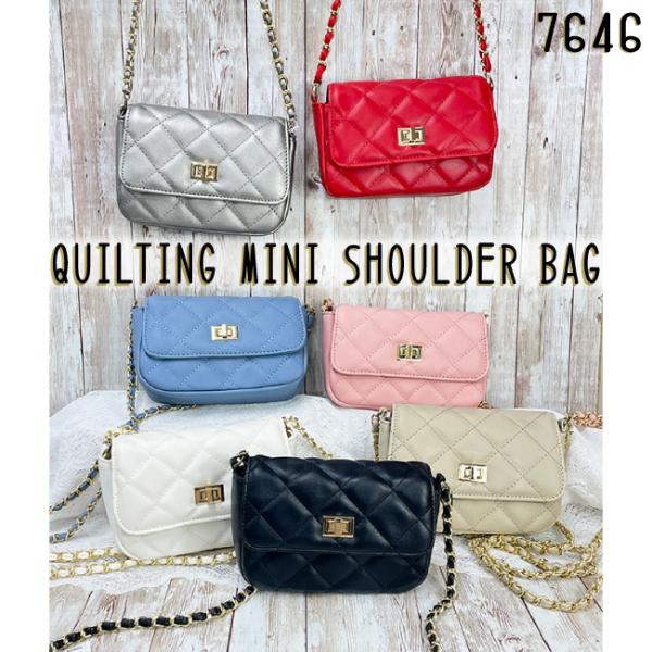 7646 ミニショルダー 斜め掛け キルティング チェーンバッグ