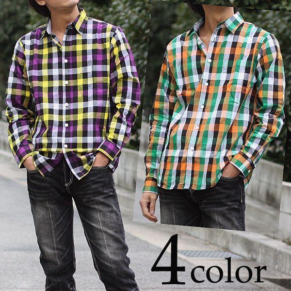 MARSALA カラフルブロックチェック長袖シャツ : ディアブロス - 通販