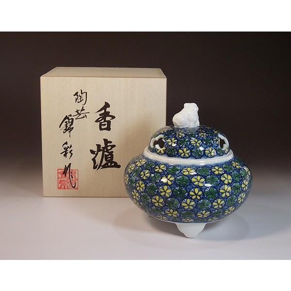 有田焼 染錦小花文様香炉｜陶芸作家 藤井錦彩 作 : 有田焼 藤井錦彩窯