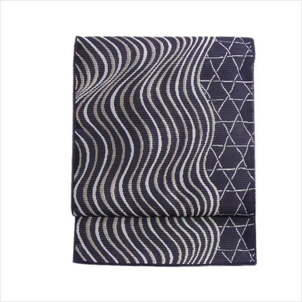 名古屋帯 正絹 西陣織 絽 夏帯 流線に籠目 紺 : 名古屋帯と半幅帯 西陣