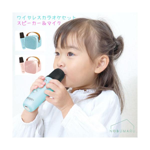 HAC4229A]ワイヤレスカラオケセット スピーカー＆マイク ブルー ピンク