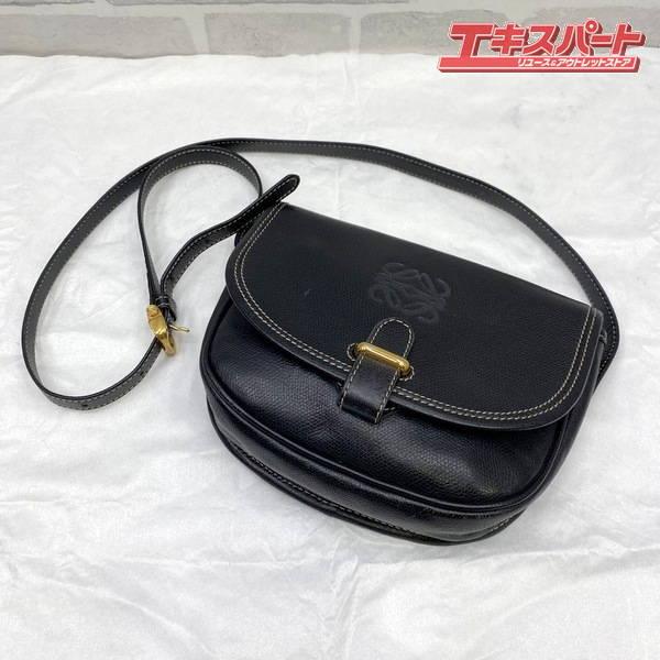LOEWE アナグラム ブラック レザー ショルダーバッグ 斜め掛け