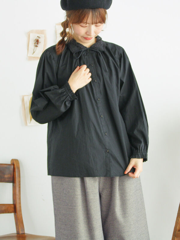 セール】 オーバーレース襟ブラウス（ネイビー/トップス/シャツ