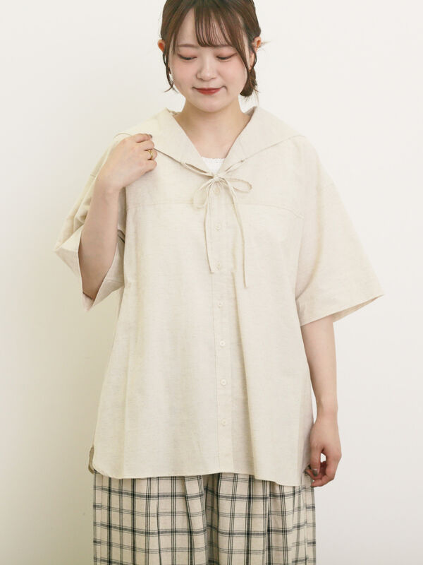 セール】 ◎セーラー襟ブラウス（オフホワイト/ブラック/キナリ