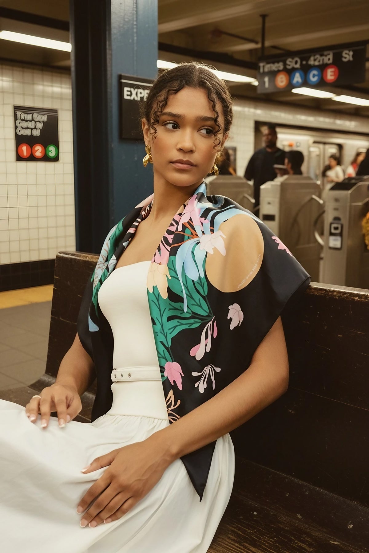 Double Sided Silk Scarf Night Jungle Gathering