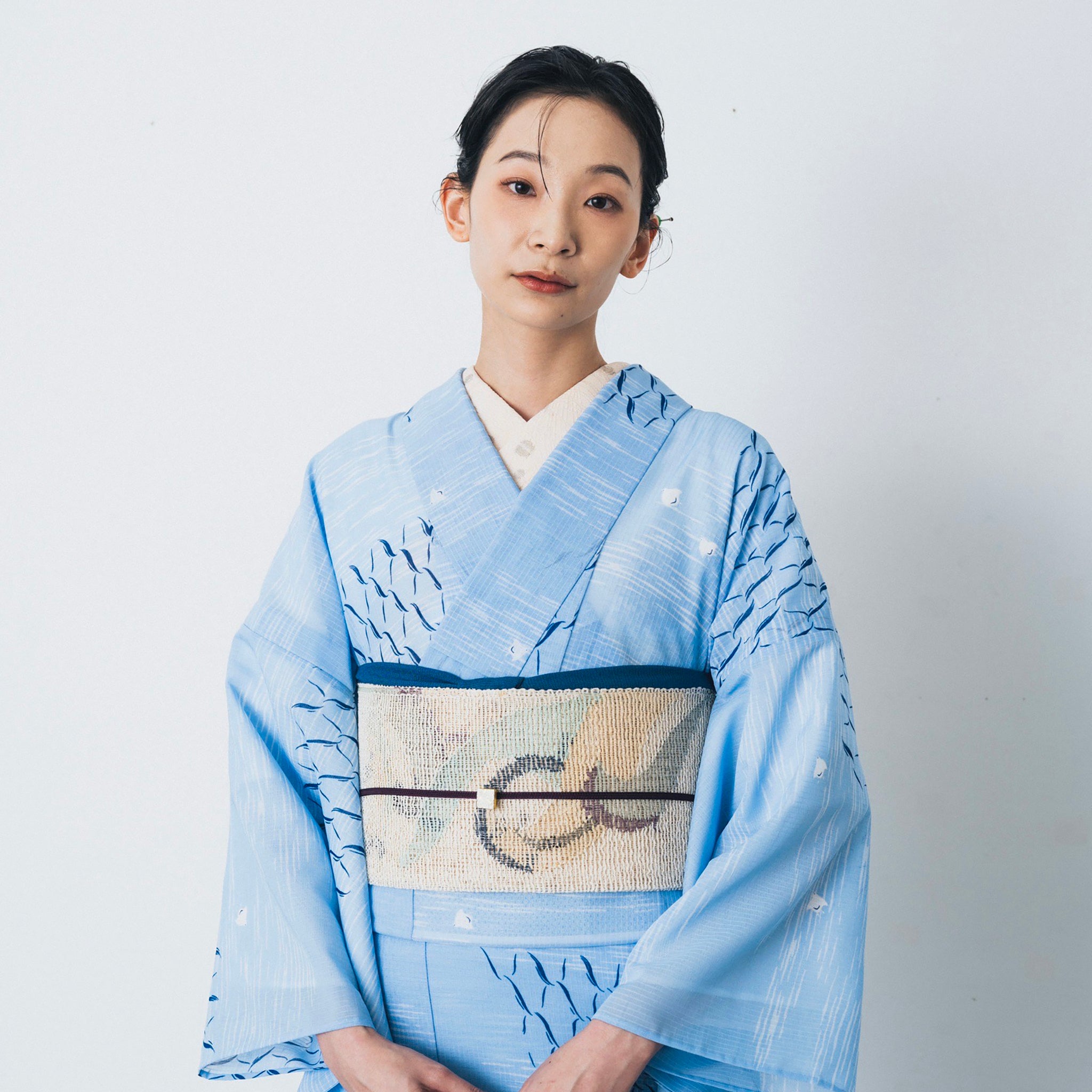 東レシルック 縞紗小紋 kifkif 「千鳥」 空色 【洗える夏きもの