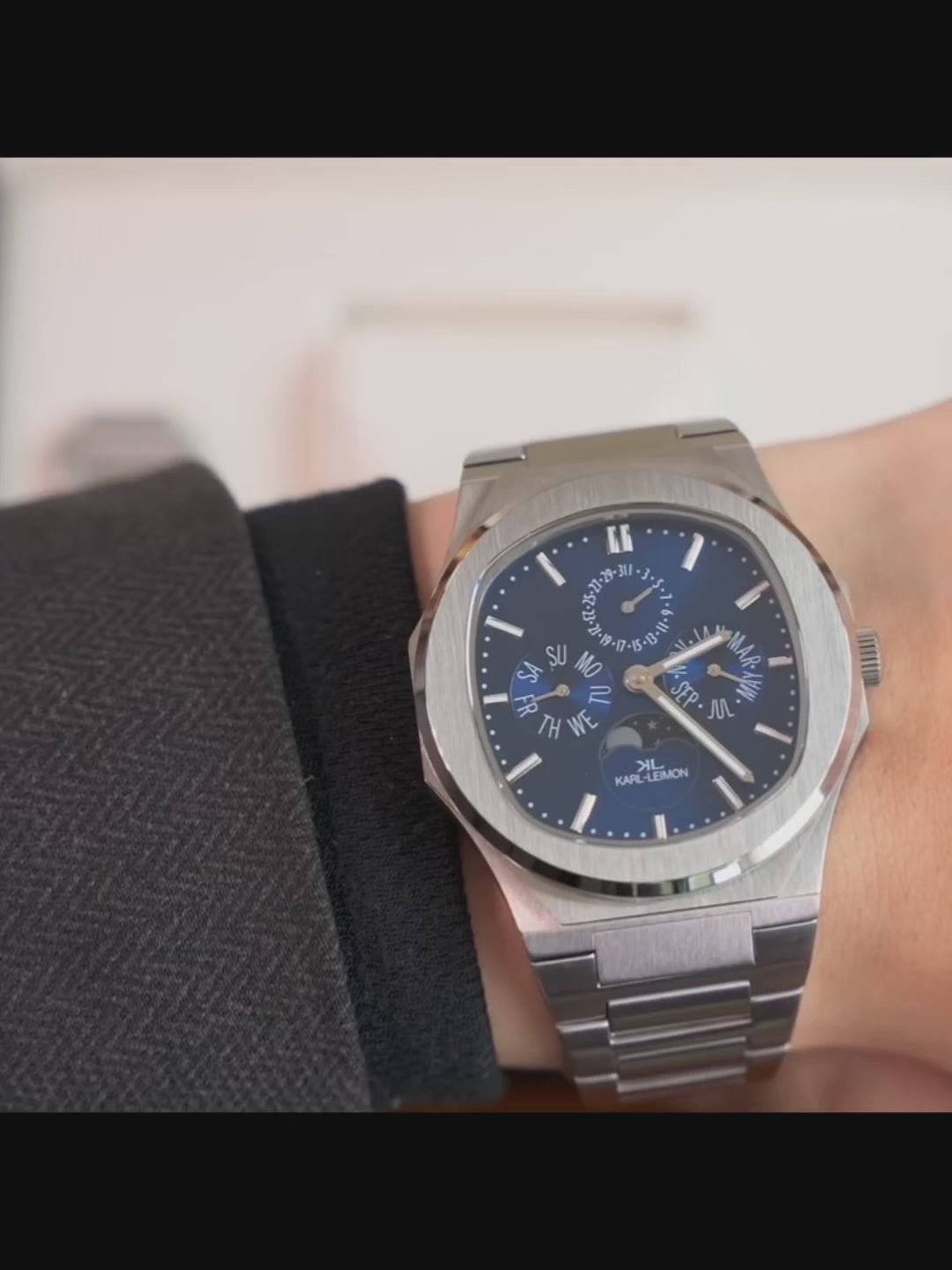 Triple Calendar Moonphase BLUE - KARL-LEIMON Watches