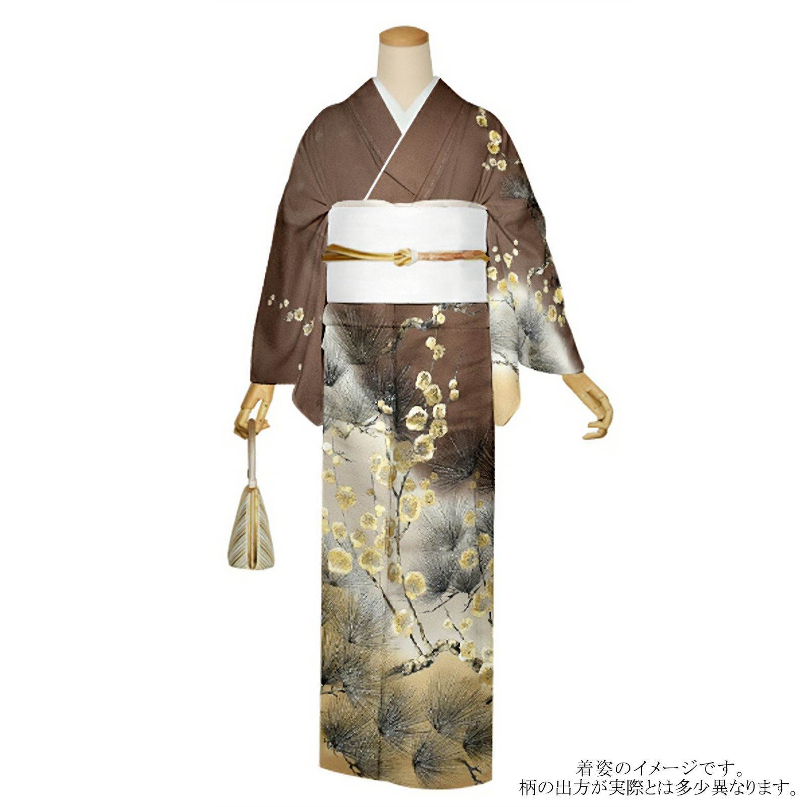 仕立て上がり 訪問着 単品 桂由美 「黄金色 松に梅」 正絹 着物