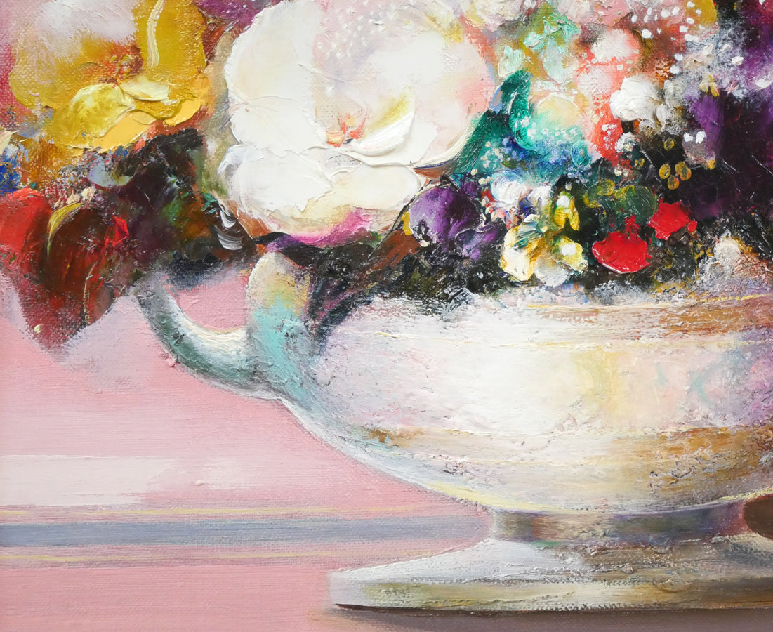 渡辺芳文「花と風景」油絵・F8号 絵画買取・販売の小竹美術