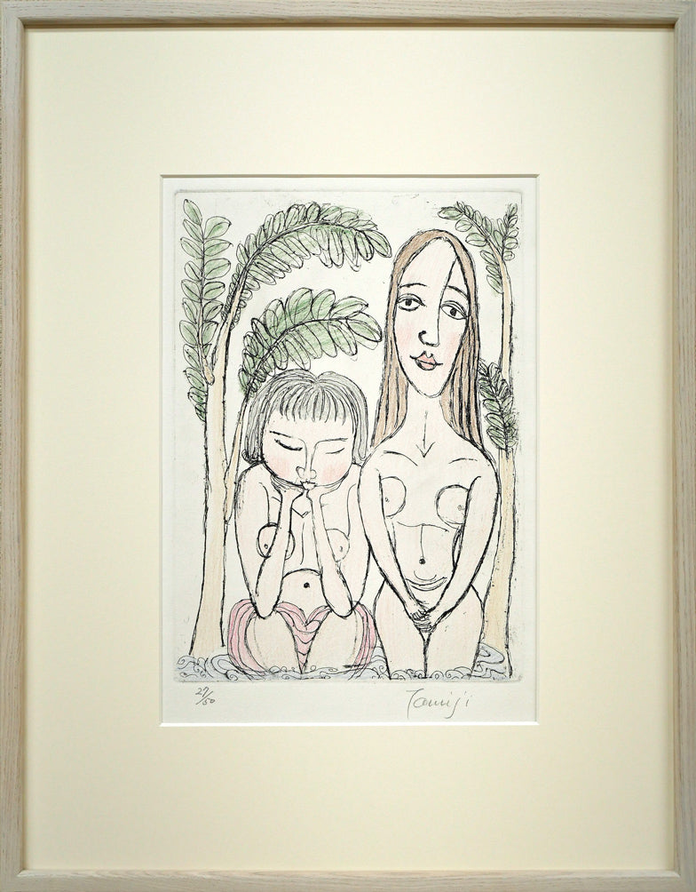 北川民雄「母子像」銅版画に手彩色 絵画買取・販売の小竹美術