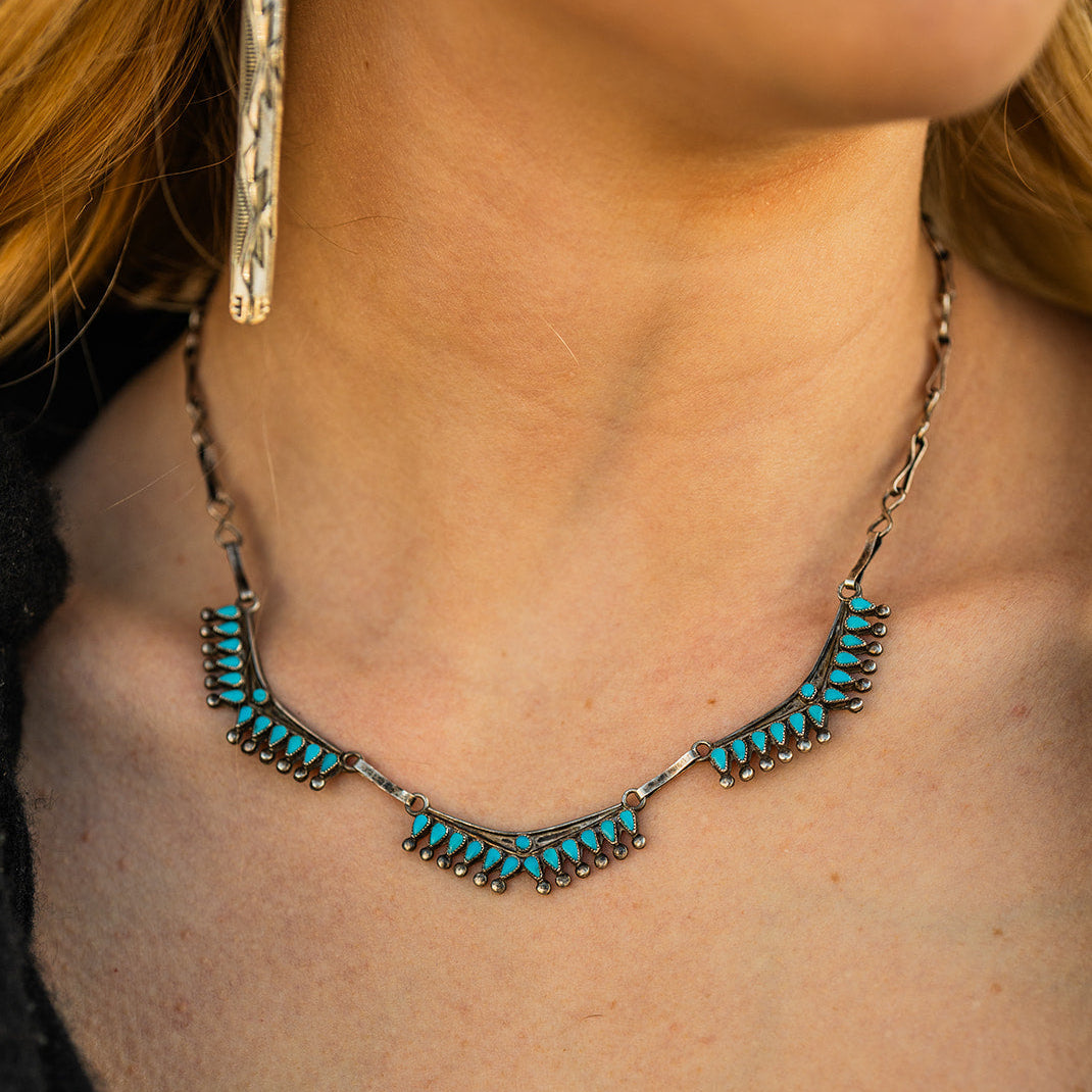 Zuni Dead Pawn Petite Point Turquoise Necklace sourced by Daniel