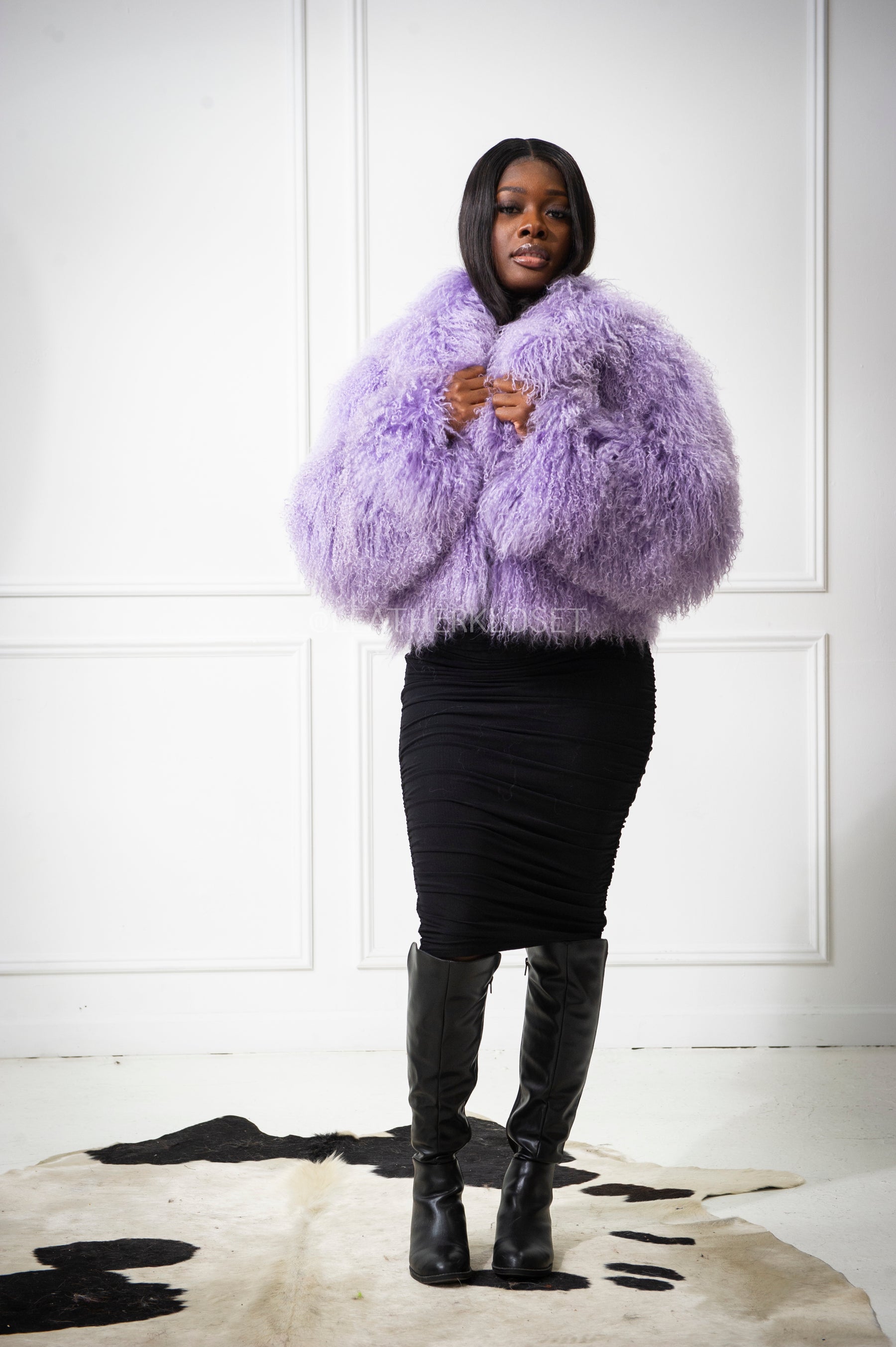 Women's Celia Mongolian Fur Jacket [Ice Purple] – LeatherKloset