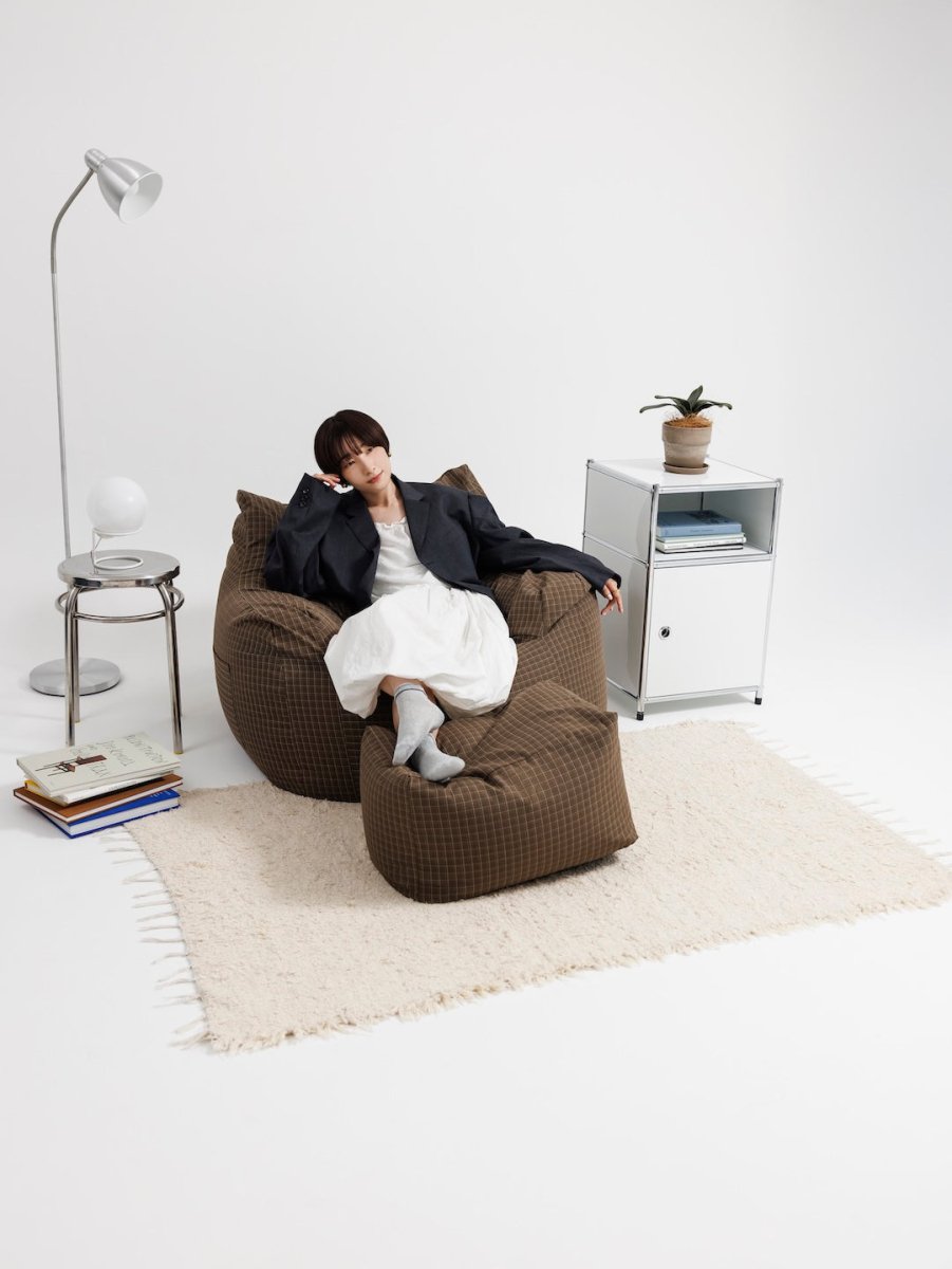 公式】LOOSY 1人掛けビーズソファ Brown Check｜1人用ソファ おしゃれ