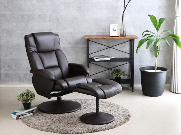 パーソナルチェア オットマン付き レザー調 リクライニング 肘掛け