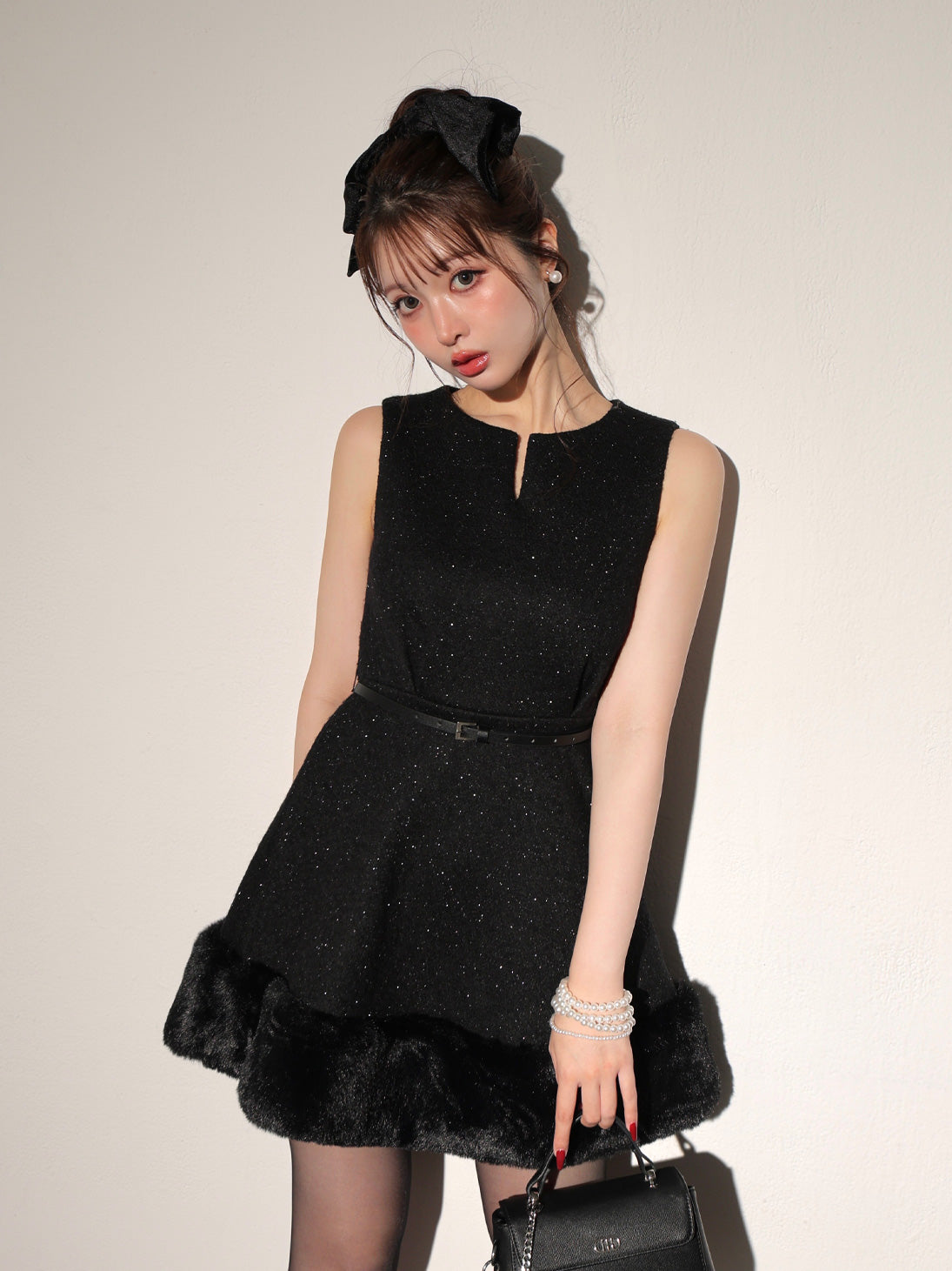 Lame tweed fur mini onepiece(eme10611) – M me eme