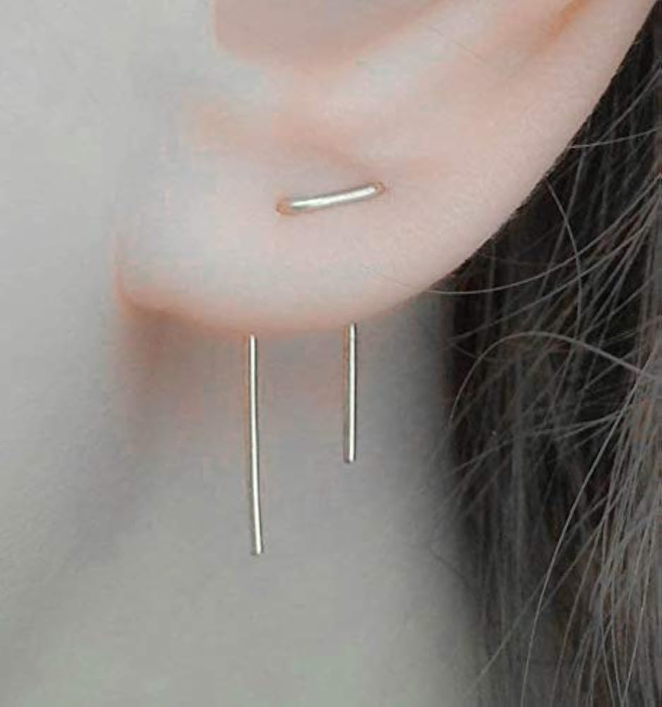 Amazon.com: Double Piercing Earrings Sterling Silver Threader Lobe