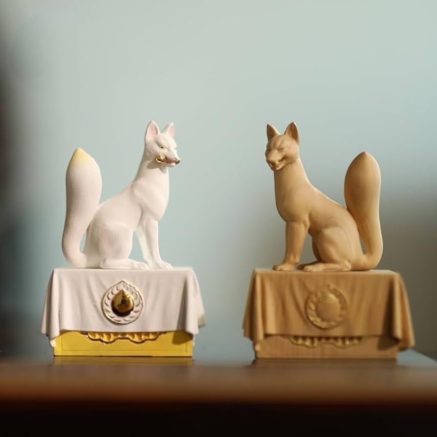 Amazon｜狐 一対 木製 きつね 稲荷大明神 お稲荷さん お稲荷様 稲荷神