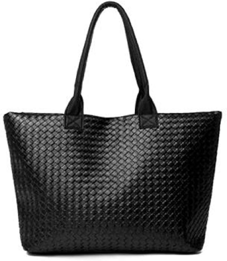 Amazon | トートバッグ ブラック (42cm) PUレザー編み込み 通勤・通学