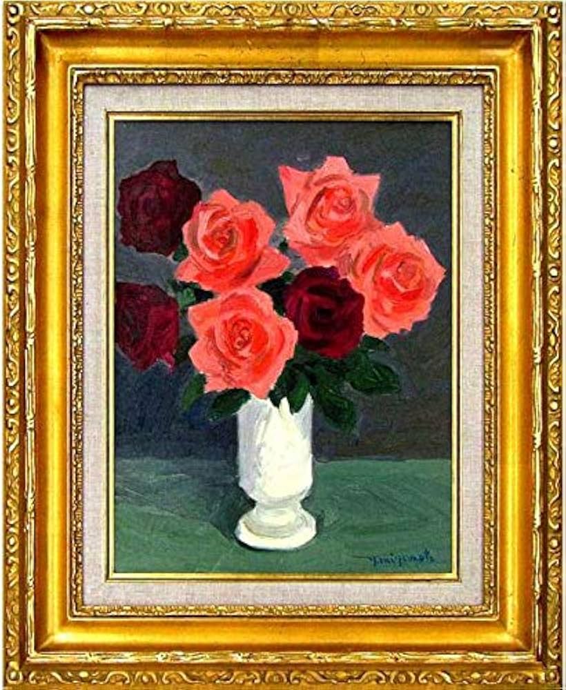 Amazon.co.jp: 宮本裕之『バラ』油彩画 静物画 薔薇 赤い花 花瓶【油絵
