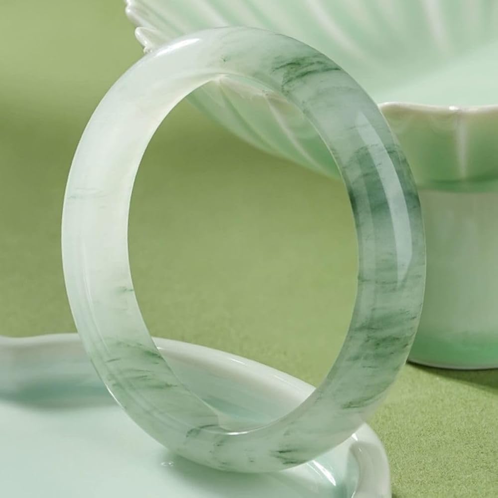 Amazon.com: enttgo 天然天山翠手镯新疆金丝玉冰款式飘花青White