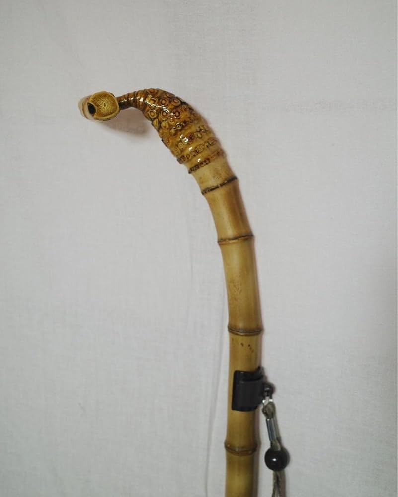 竹杖④_根頭曲がり 竹根鞭細工 漆塗り ねぶち 希少 国産 破竹根付