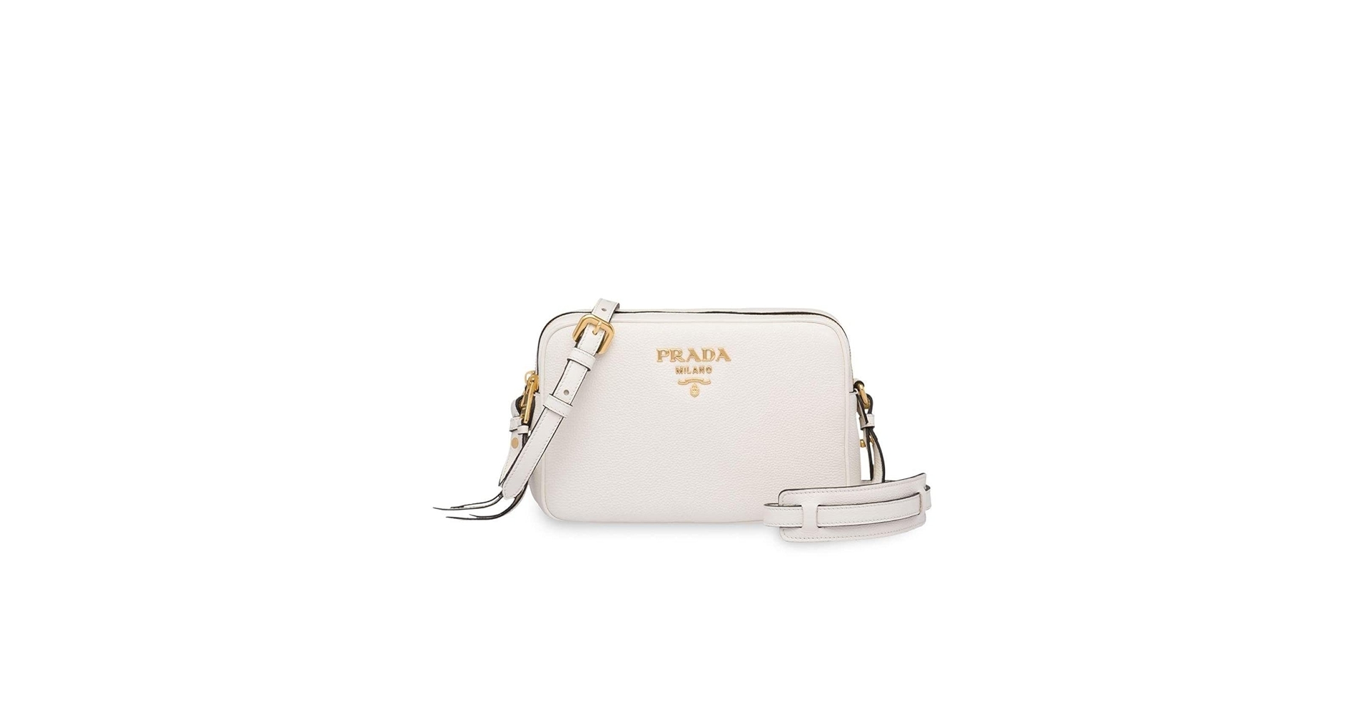 Prada Vitello Phenix White Leather Double Zip Camera Crossbody Bag