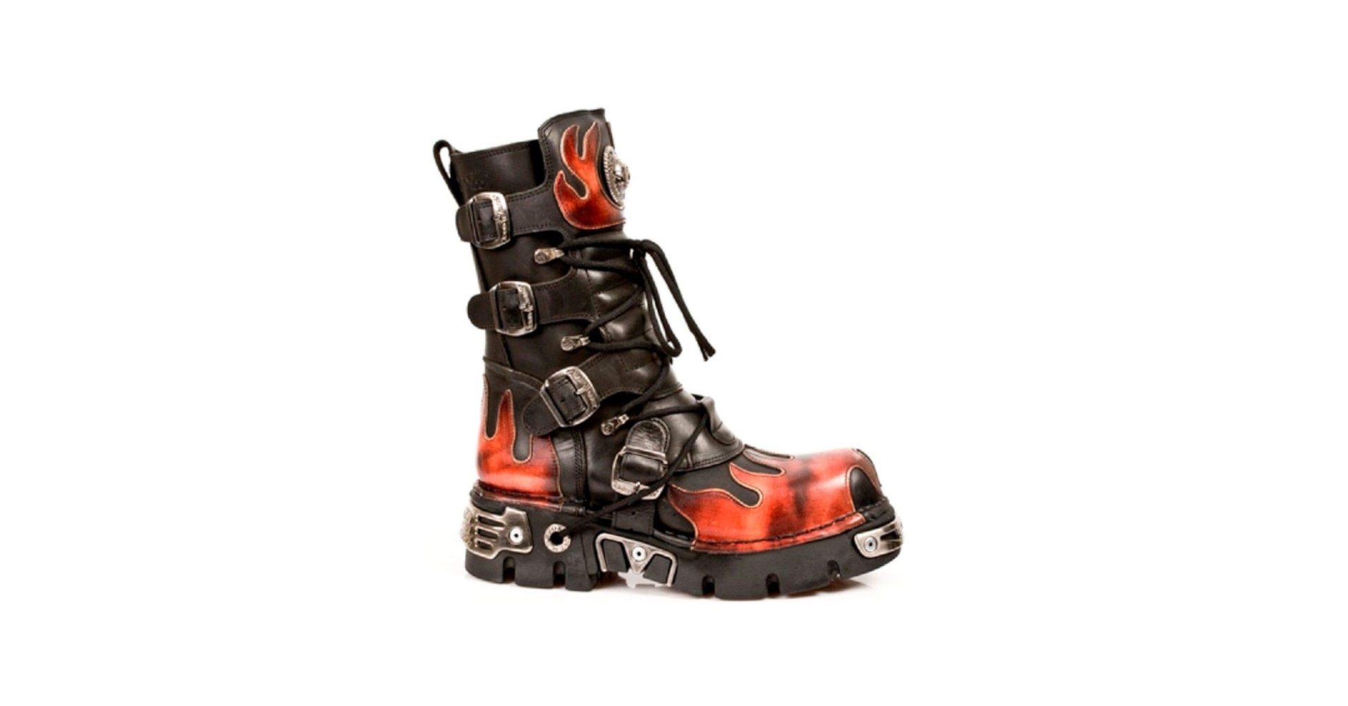 Amazon.com | New Rock 591-S1 Red Flame Metal Black Leather Heavy