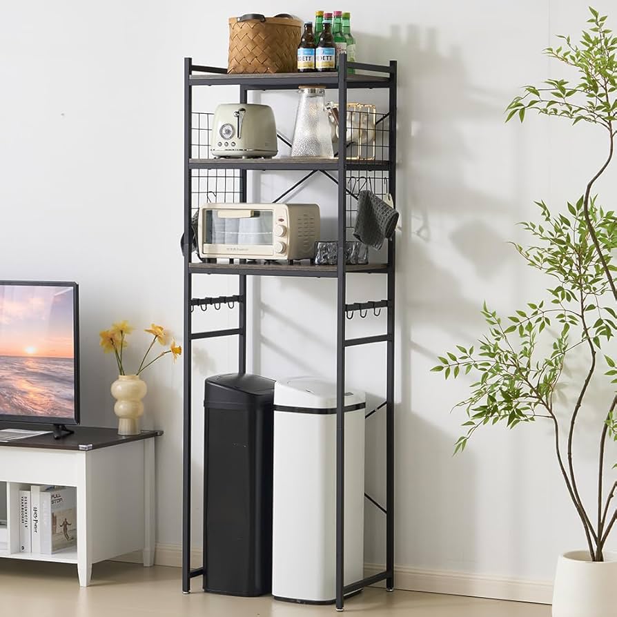 Amazon.co.jp: 冷蔵庫ラック ゴミ箱上ラック 小型冷蔵庫対応 3枚可動棚