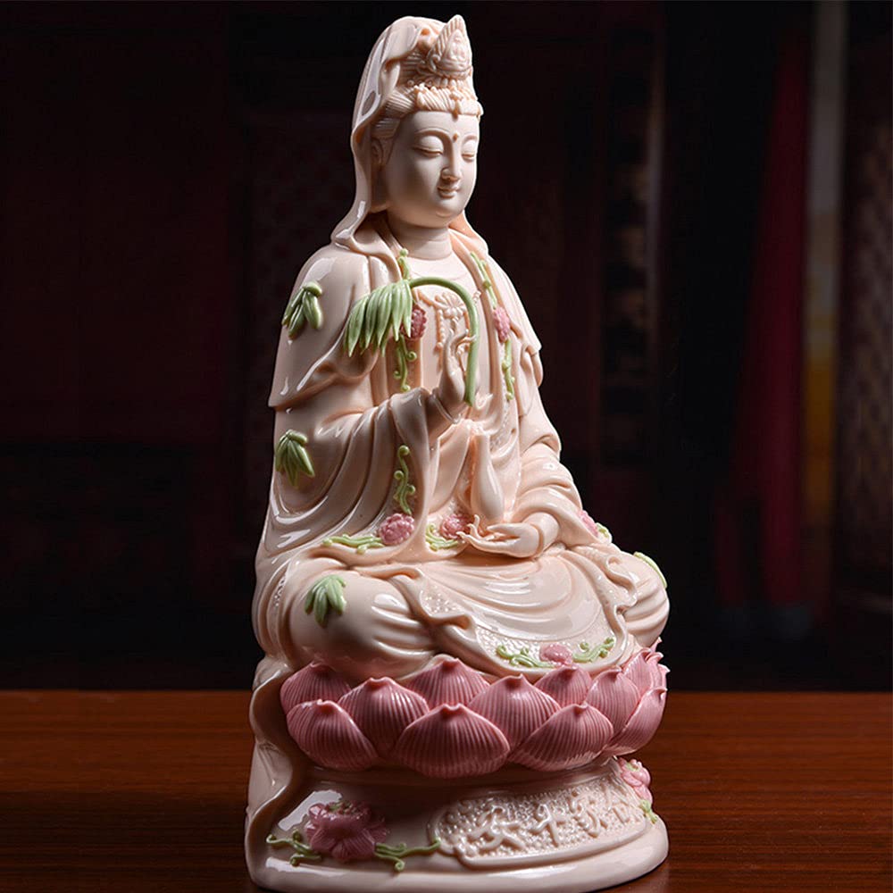Amazon.co.jp: 観音菩薩仏像、白い磁器座蓮観音菩薩工芸品、風水品観音