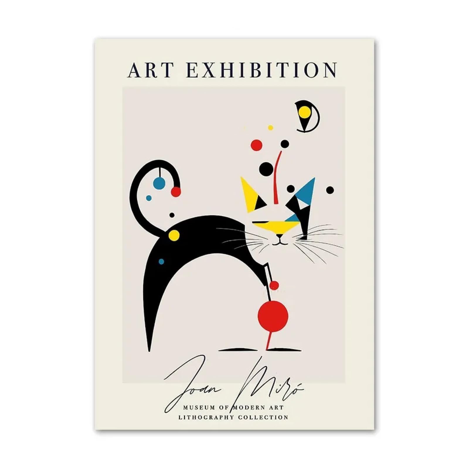 Amazon.co.jp: 有名なジョアンミロポスター抽象幾何学的な猫キャンバス