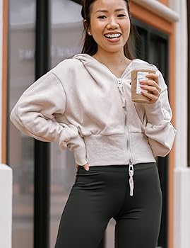 Kissonic Womens Hoodies Full Zipper Sweatshirts Long Sleeve Crop