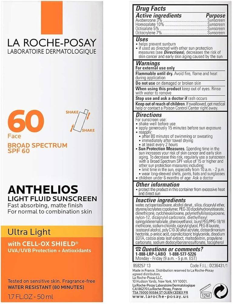 Amazon.com: La Roche-Posay Anthelios Light Fluid Facial Sunscreen