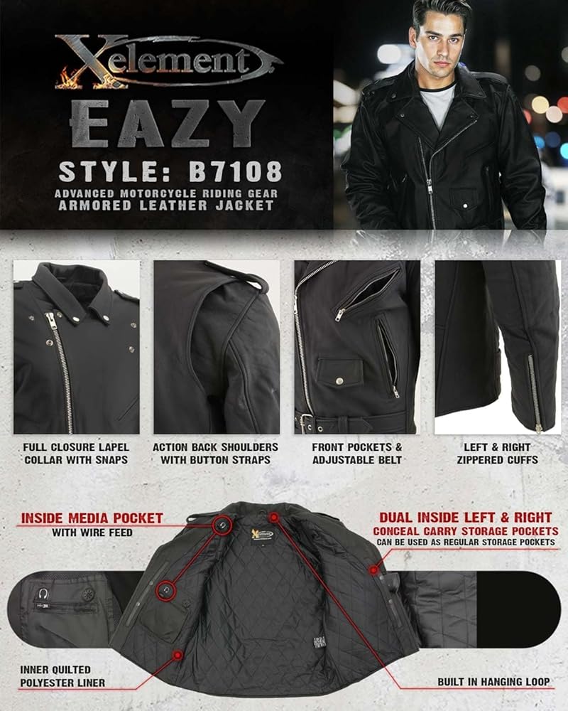 Amazon.com: Xelement 'Eazy' Armored Buffalo Leather Motorcycle