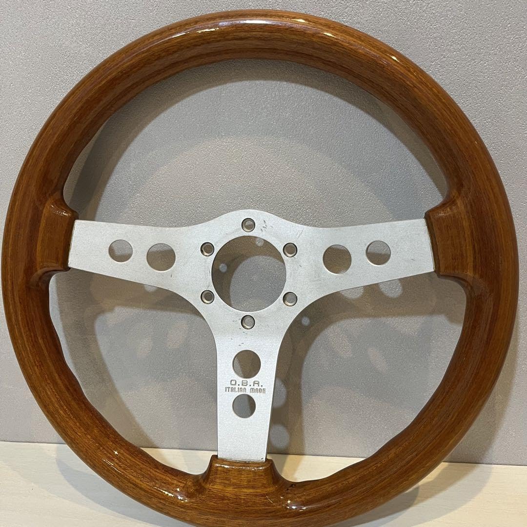 OBA ウッド製 ステアリング 約32.5cm ボス、ホーンスイッチ付き