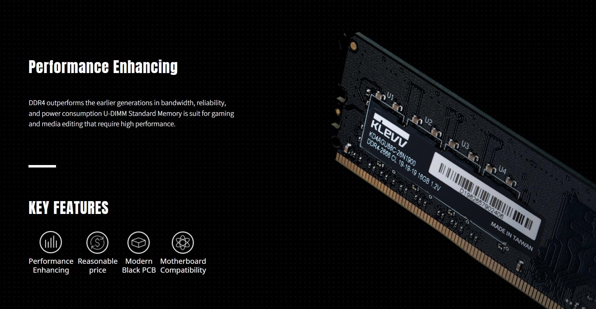 KLEVV DDR4 32GB (1x32GB) 3200MHz CL22 1.2V UDIMM Desktop Ram