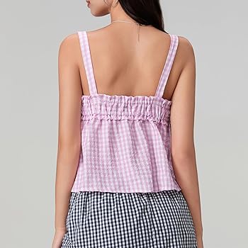 Women Y2k Plaid Tank Top Spaghetti Strap Peplum Camisole