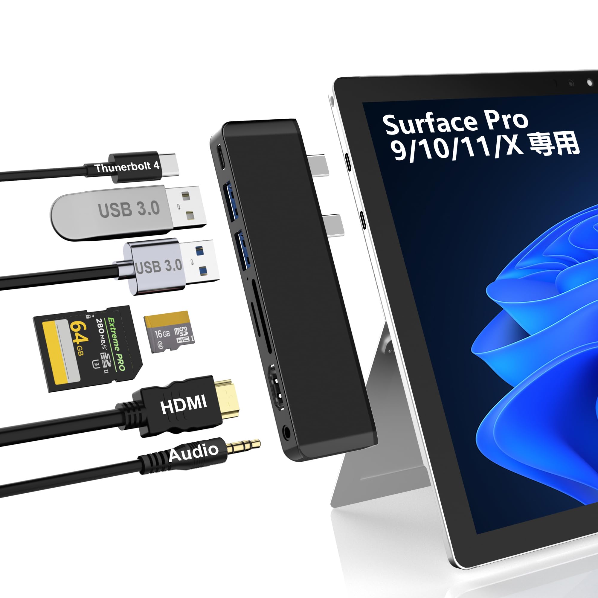 Amazon | Surface Pro 9/10/11/X USB ハブ 4K HDMI、USB-C Thunderbolt