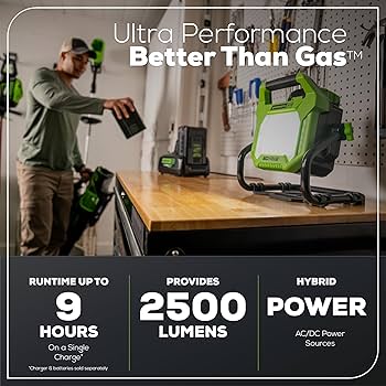 Greenworks Pro 60V (AC/DC) 2500-Lumen LED Work Light, 360° Head