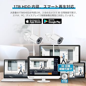 Amazon.co.jp: 防犯カメラ ワイヤレス 屋外 500万画素 2台 家庭用 無線