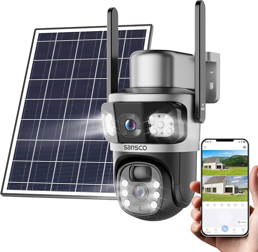 Amazon.com : SANSCO Dual Lens PTZ Solar Camera Wireless Outdoor