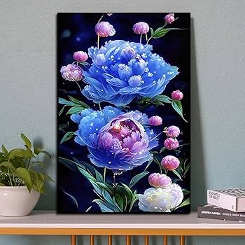 Amazon | クロスステッチ刺繍キット 青い牡丹の花、60X80Cm 図柄印刷