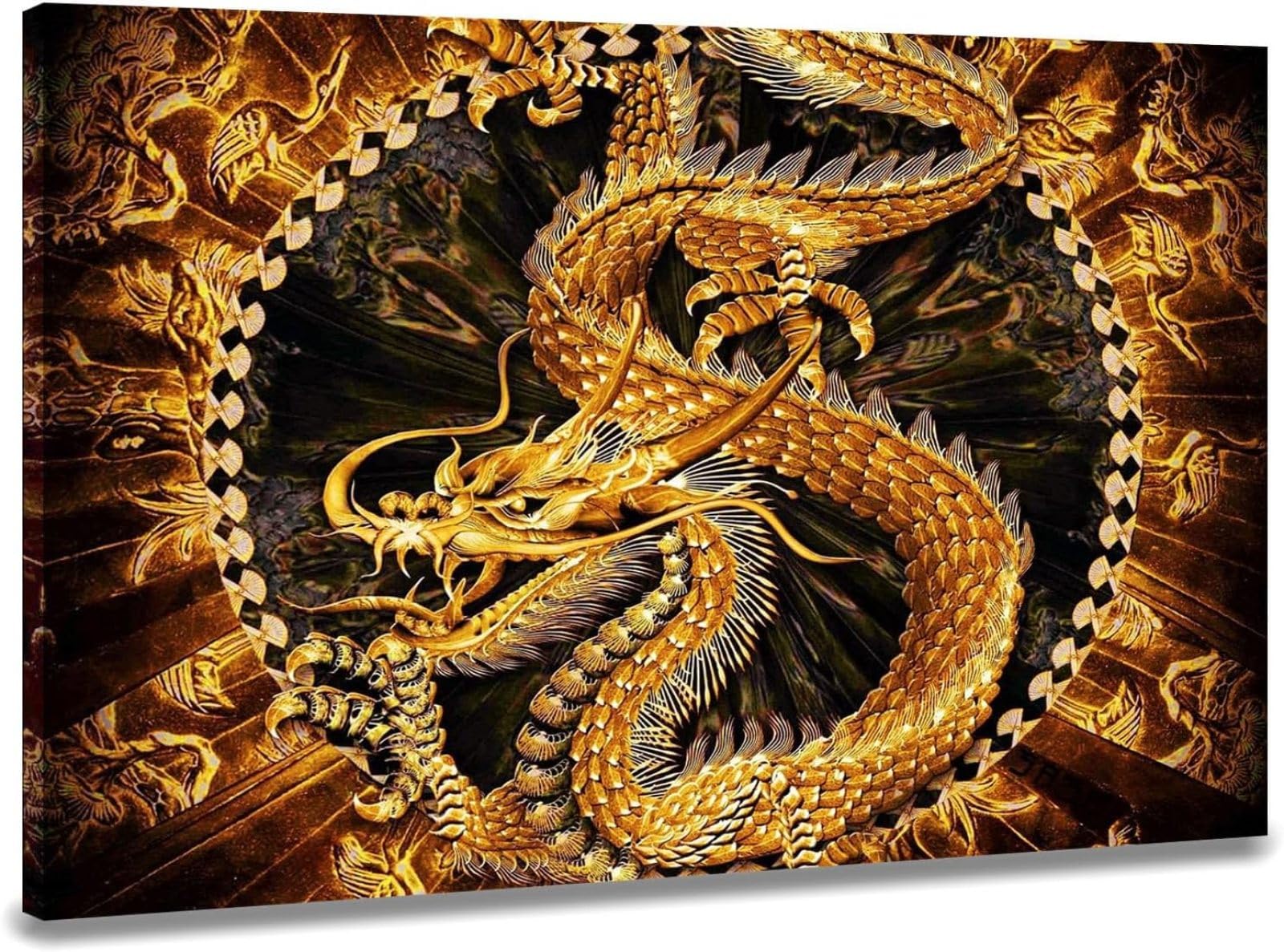 Amazon.co.jp: キャンバス絵画 昇運 幸運 黄金のドラゴン アートパネル