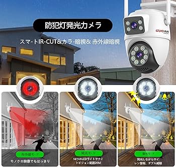 Amazon | GUOANVISION 二つ監視画面・パンチルト・夜間カラー 防犯