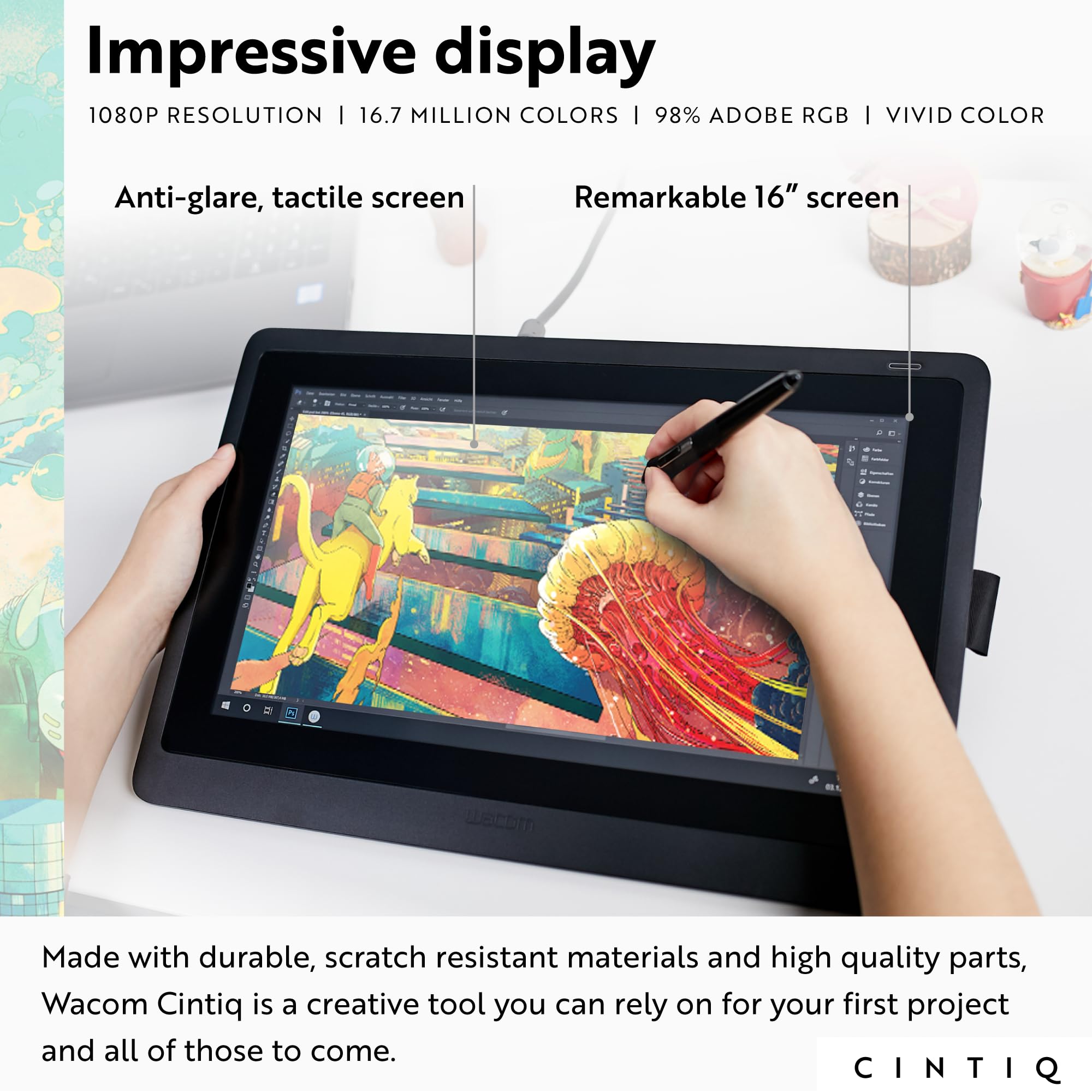 Display Interativo Wacom Cintiq 16 (Dtk1660K0A1), Wacom, Tablets