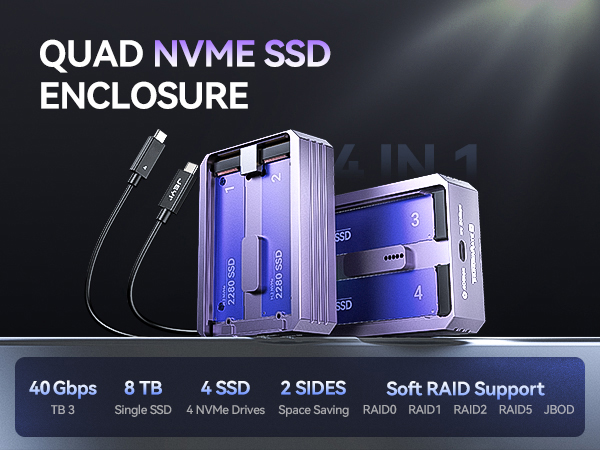 Amazon.com: JEYI Quad 2280 Nvme Enclosure, 4-Bay Enclosure, USB4