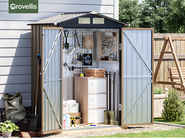 Amazon.com : Grovellis 5x3 FT Outdoor Metal Storage Shed, Double