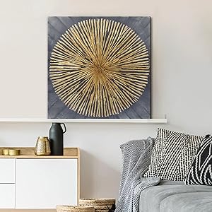 Amazon.com: 7Fisionart Modern Metal Sunburst Wall Art Gold & Grey