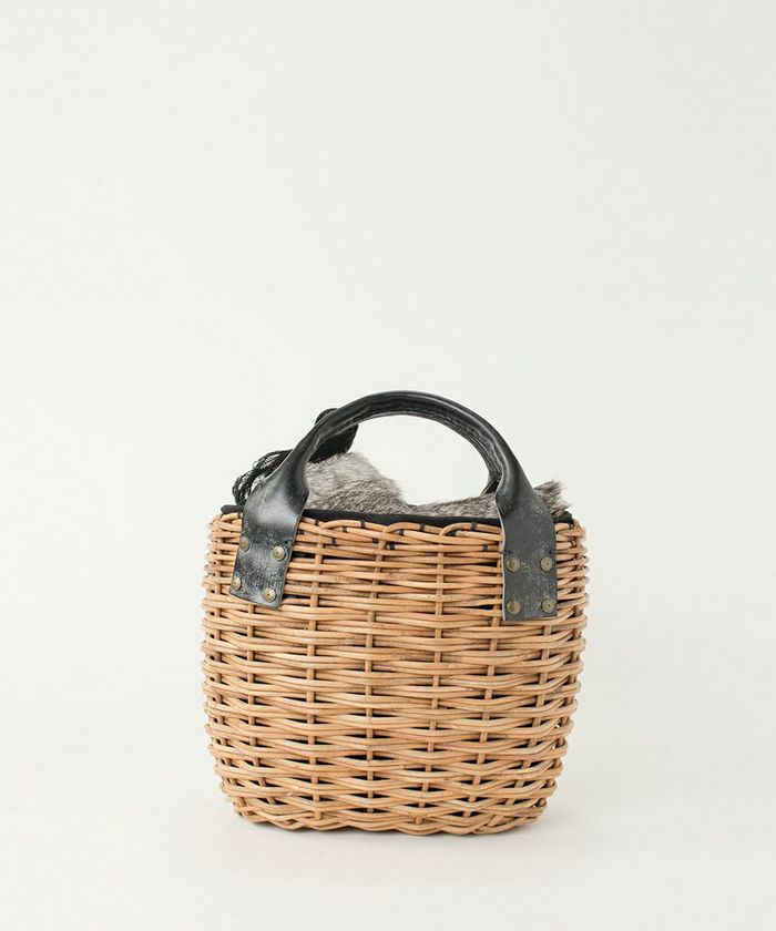 ebagos 2本編みバッグ(ファー付きかぶせ) ブライドルレザー×紅籐