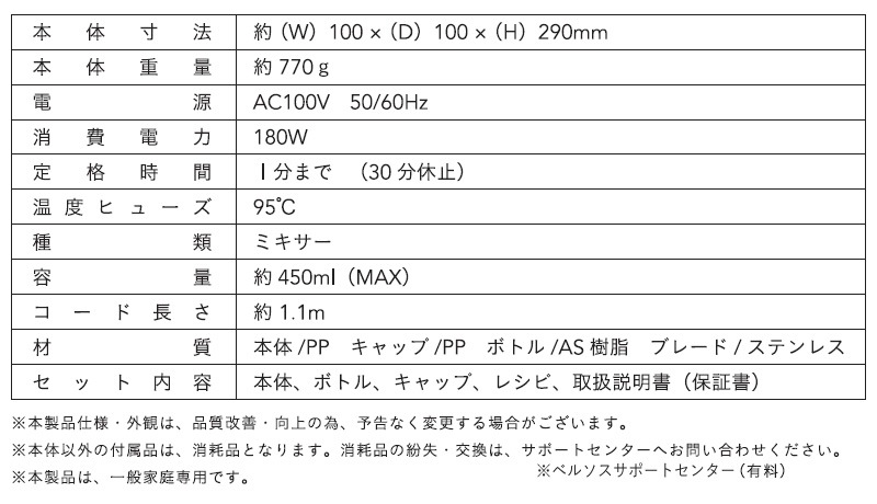 ユアサプライムス.com｜ベルソス ミニブレンダー 450ml VS-KE55 ハンド